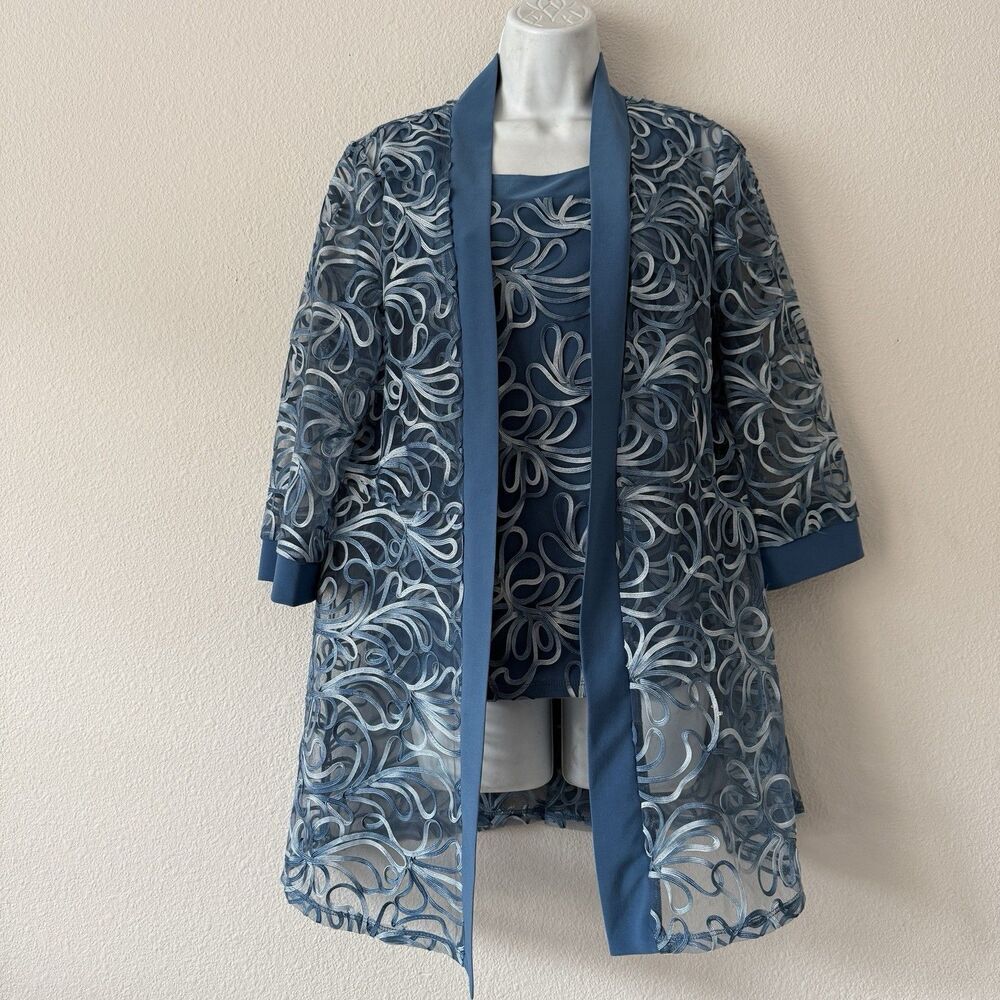 R&M Richards Two In One Shell Top Jacket Size 8 Blue Open Front Elegant Cocktail